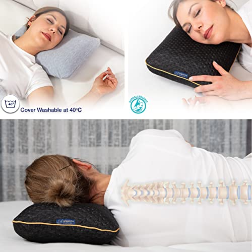alkamto Travel & Camping Comfortable Memory Foam Pillow – Easy to Carry Portable Bag – Temperature Regulating Pillow Case (Black + Extra Cover) - size: Black Travel + Extra Cover