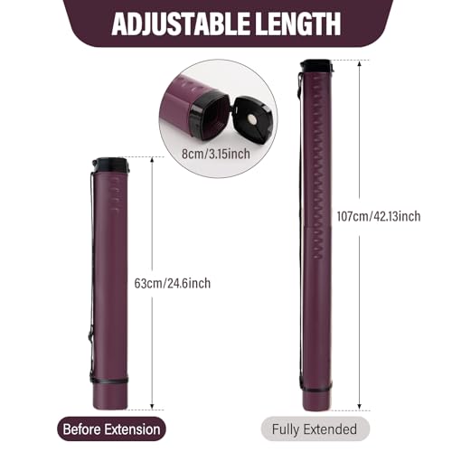 DEWEL Adjustable Poster Tube 24.5"-42", Telescoping Drawing Tube with Strap - color: Burgundy (Polygon), size: Large