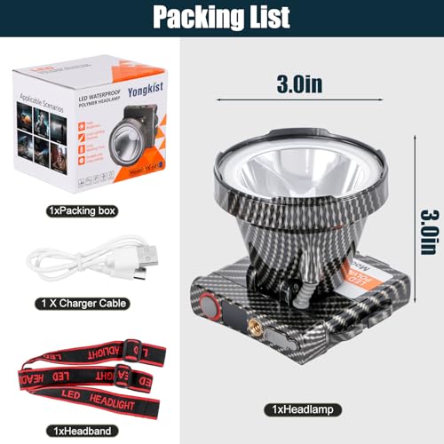Super Lightweight Ultra-Thin LED Headlamp with Motion Sensor, 5000mAh Polymer Battery, 4 Modes with Battery Level Display IP65 Waterproof Perfect for Camping, Hiking, Fishing (YK-681Black White light) - color: YK-681Black White light