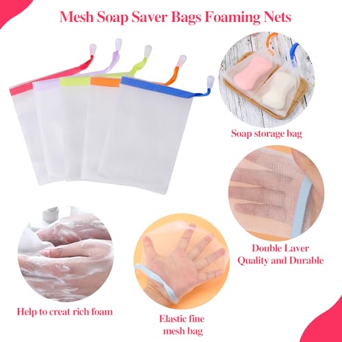 10 PCS Soap Bags Handmade Soap Bubble Mesh Bags Exfoliating Soap Saver Pouch Net Bags with Drawstring Body Facial Cleaning Tool for Bath and shower, Assorted Colors - color: 10pcs 4.7 x 3.5 inches