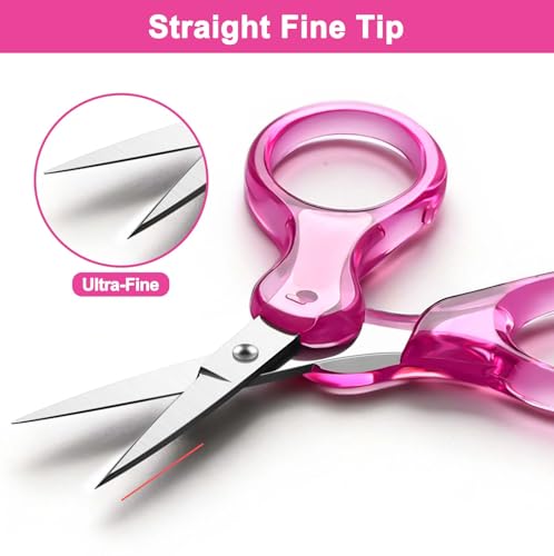 Zicolu 3.5" Small Craft Scissors all Purpose, Straight Fine Tips for Yarn Fabric Cutting, Precision Mini Scissors with Safety Protective Cover for Travel, Sewing, Embroidery, Crochet, NeedleWork, Red - color: Red(2pcs/Straight Tip)