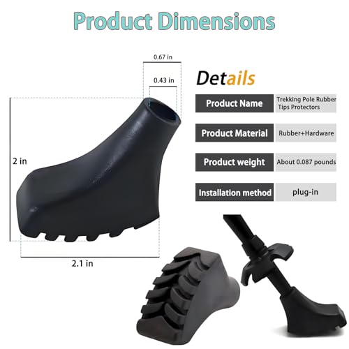 6Pcs Trekking Pole Tips Replacement Protectors, Rubber Feet for Hiking Pole Tips Rubber Tips Accessories, Fits Most Standard Walking Sticks Shock Absorbing(11mm/0.43" Hole Diameter) - size: 368