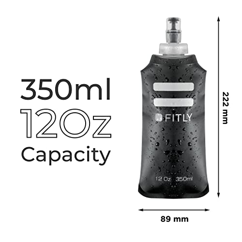 FITLY Soft Flask - Shrink As You Drink Soft Water Bottle for Hydration Pack - Folding Water Bottle Ideal for Running, Hiking, Cycling, Climbing & Rigorous Activity - color: Black, size: 12 Ounces
