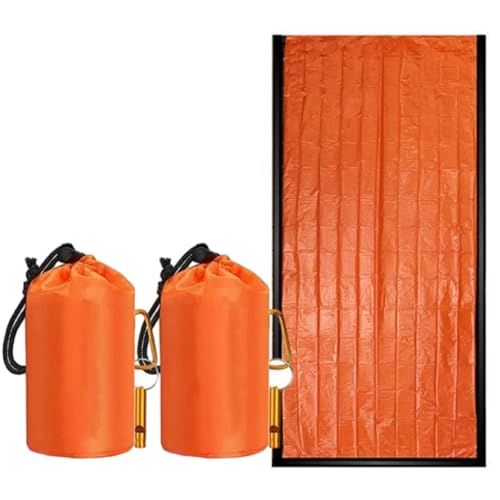 Waterproof Emergency Sleeping Bag with Whistle, 2 Pack Mylar Thermal Bivy Sack for Survival, Camping, Hiking with Emergency Blankets, Survival Kit Supplies - color: 2 PACK