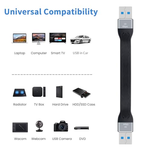Poyiccot Short USB to USB Cable 5inch,10Gbps Type A Male to Male Cord Bi-Directional Soft Flat USB 3.0 Male to Male Charging and Data Transfer Cable USB Cord for Hard Drive, Laptop,USB 3.0 Hub