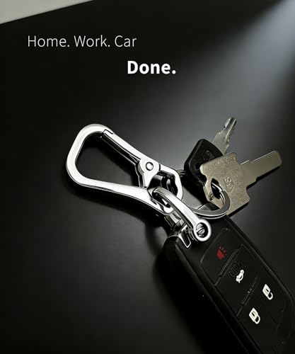 Metal Key Chain Carabiner Clip with Key Ring and D Ring | Heavy duty build, full accessory packs, quick release, multi purpose hook, belt loop holder, separate home and car fob sets - color: 2 Pcs Black+silver