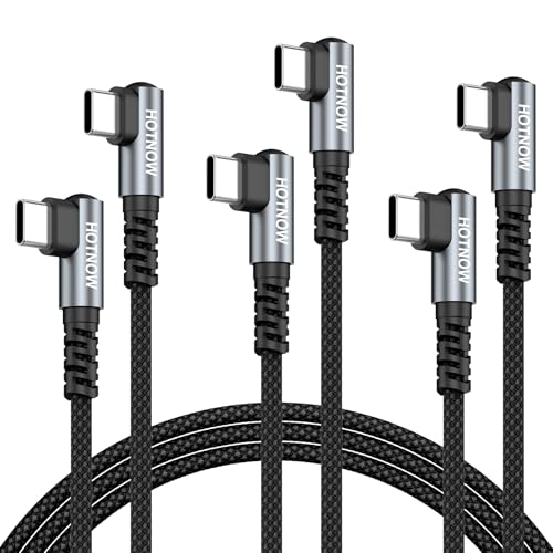Right Angle USB C to USB C Cable 6FT 3Pack 65w | Nylon braided. Supports 65W fast charging. Compatible with iPhone 17/16/15, Galaxy S25/S24, and all USB-C devices - color: Black and Grey, size: 6FT