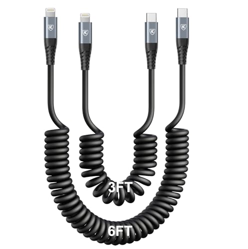USB C to Lightning Cable [3FT+6FT], 2Pack Coiled iPhone Charger Cable Fast | Charging for Car [Apple MFi Certified] Short USBC iPhone Cord Compatible with iPhone14/13/12/11 Pro Max/8/Plus/iPad/CarPlay - color: Black, size: 3FT+6FT, style: Usb C to Lightni