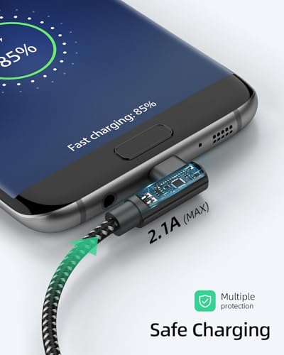 Short Right Angle USB A to Micro USB 90 Degree Cable 0.5FT 3Pack | 90°angled short 6inch braided micro usb 2.1A fast charging for Galaxy S7 S6 S5 power banks & Android Micro Connector - size: 0.5FT