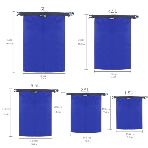 TRENDBOX Roll Top Waterproof Dry bag Kit Storage Compression Bag Sack Poch Packing Organizers Water Resistant Camping Travel - color: Set of 5 - Blue
