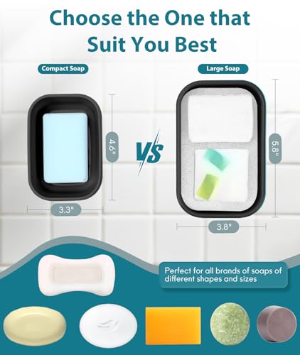 Quatish Large Leakproof Travel Soap Case, Solid Shampoo Bar Holder, Silicone Soap Box with Draining Layer, Enhanced Soap Container, Suitable for Camping, Gym, Bathroom, Outdoor Essentials, Black - color: Black, size: Large