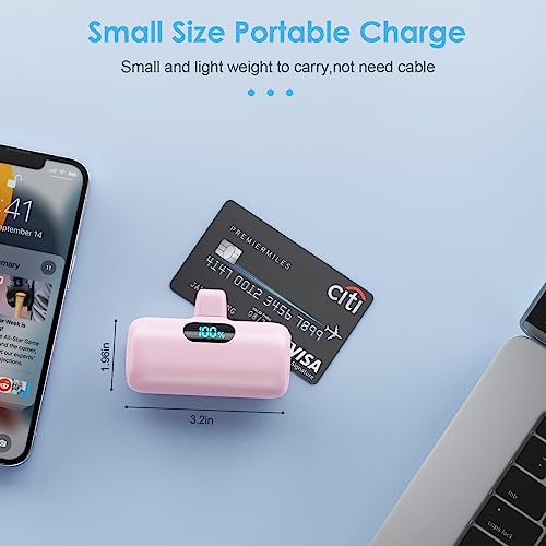 [2 Pack] Small Portable Charger for iPhone14/13, 5000mAh PD Fast Charging Power Bank, LCD Display Cute Mini Battery Pack Compatible with iPhone 14/14 Pro Max/13/13 Pro/12 Pro/11/XR/X/8-Black+Pink - color: Black+Pink