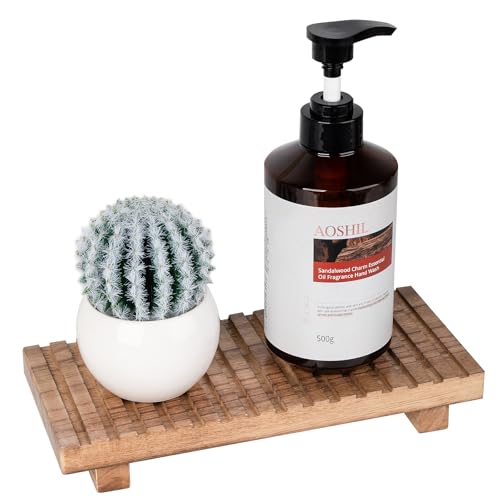 Bathroom Tray Rustic Farmhouse Decor Wood Stand, 10" * 4.5" Brown | Waterproof, Lightweight, Easy Clean, Wood Riser Kitchen soap holder Accessories for Office Desk, Vanity, Counter, Sink - color: Brown, size: 10" x 4.5" x 1.6"