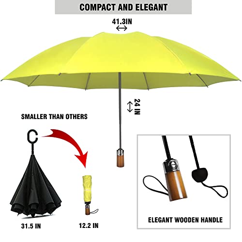 Raintrend Windproof Travel Umbrellas for Rain Automatic +10% Bigger Canopy Strong Frame Compact Folding Portable Umbrella for Women Men Backpack Purse - color: Yellow