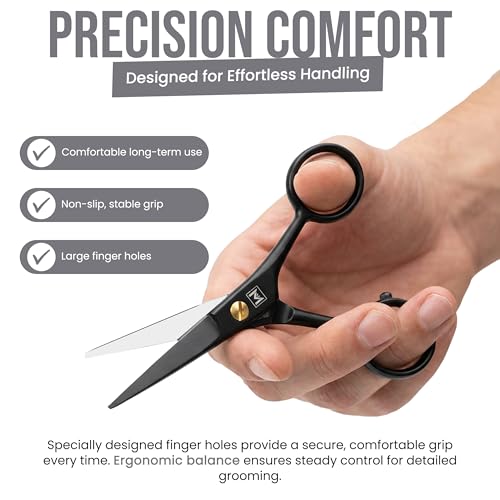 Beard & Mustache Scissors –5" Stainless Steel Grooming Kit with Case - color: Black