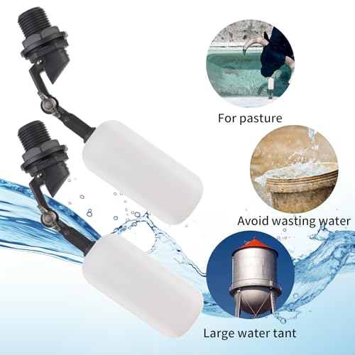 Cxztxcl Float Valve,Standard 1/2 inch NPT Thread Automatic Water System Filler，Adjustable Arm for Ponds,Plastic Float Ball Valve，Automatic Water Level Control,Fountain Float,Livestock Water Trough