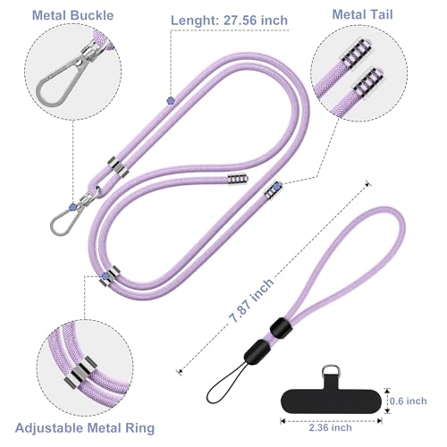 Phone Lanyard, 2 Pack Adjustable Cell Phone Lanyard Crossbody Neck Strap & 2 Pack Phone Wrist Strap with Tether Tabs Compatible for iPhone Android Smartphones-Black Purple - color: Black+purple