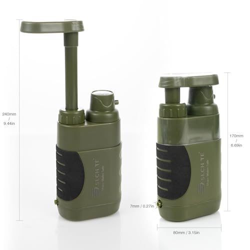 Hand Pump Water Filter, 0.01 Micron Portable Emergency Water Gear, 4-Stage Filtration System for Camping, Hiking, Fishing, Hunting & Outdoor Adventure