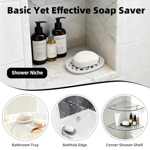 4 Pack Soap Dish for Shower, Non-Slip Silicone Bar Soap Holder with Efficient Drainage Holes for Bathroom Sink, Self Draining Soaps Saver Pad for Shower Niche, Shelf (Translucent- 4Pcs) - color: Translucent- 4pcs