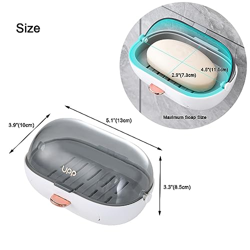 2 Pack Shower Soap Dish Holder with Lid, Bar Soap Container with Drain | Wall Mounted Soap Box Container for Shower, Bathroom, Bathtub, Kitchen Sink, Adhesive Included - color: 2pcs White Wall-mounted