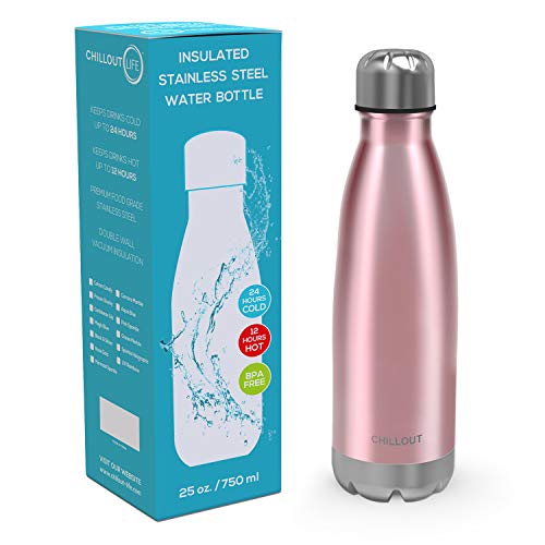 CHILLOUT LIFE 25oz Insulated Stainless Steel Water Bottle, Leak Proof - color: Rose Gold