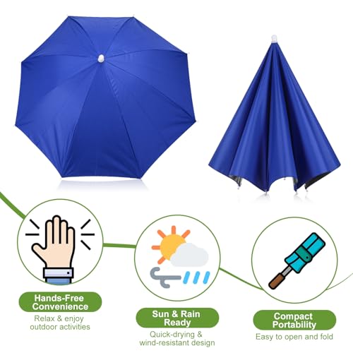 Umbrella Hat, Fishing Hat Hands Free Waterproof Adjustable Sun | Rain Cap Elastic Band Fit Camping - color: Sapphire Blue