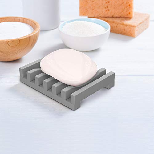 2Pcs Soap Dish Holder, Non-Slip Bathroom Accessories Silicone Soap Case Saver, Sink Deck Bathtub Shower Dish Soap Drainer, Silicone Holder for Soap, Sponges, Scrubber (Grey) - color: Grey