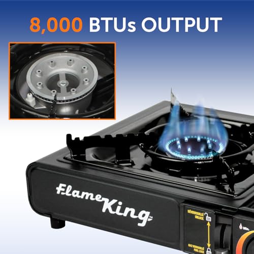 Flame King YSNVT-505-B Dual Fuel Butane & Propane Gas Camping Stove with Single Burner, Portable and Great for Outdoor Cooking, Backpacking, Hiking, & Emergency