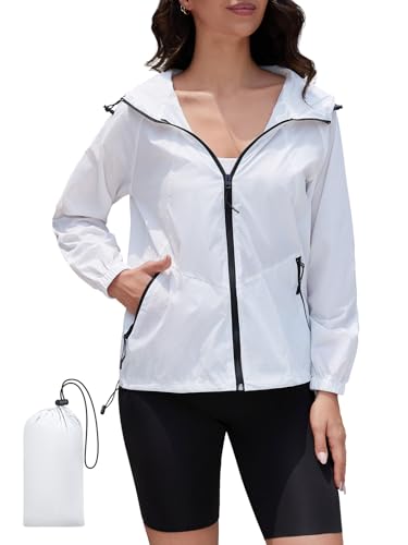 CRIPOM Packable Rain Jacket Women Waterproof Lightweight Jacket With Hood Womens Windbreaker Jacket S-XXL - color: White, size: X-Large