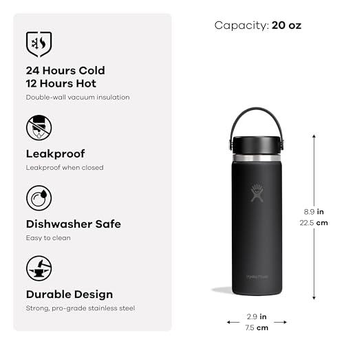 Hydro Flask Water Bottle - Insulated Stainless Steel - Wide Mouth Flex Lid, Non Spill, Leakproof and Refillable in 20 Oz Popstar Pink - color: POPSTAR PINK, style: 20 Oz
