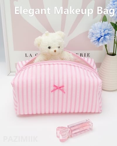PAZIMIIK Cozy Makeup Bag for Women,Zipper Cosmetic Pouch,Stripe Cute Pink - color: Stripe Cute Pink