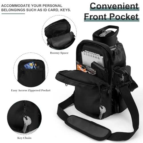 Water Bottle Holder with Strap, 32/40oz Insulation Water Bottle Carrier Bag with Phone Pocket, Water Bottle Sling Bag Crossbody Water Bottle Holder for Hiking Walking - color: Black