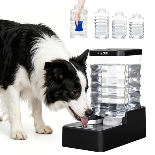 RIZZARI 9L Automatic Dog Water Dispenser: Stainless Steel Bowl - color: Black with Lid, size: 9L