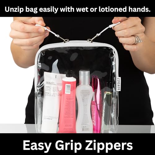 BORSALI White TSA Approved Clear Toiletry Bag Quart Size for 3-1-1 Liquids & Other Items + Paper Soap Sheets for Travel Comes in 1 Case with 50 Sheets