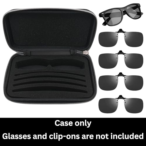 Clip on Case for Glasses, Clip on Sunglasses Case, Glasses Organizer for Clip-on, Semi Hard Shell Zipper Ultra-Light 4 Slots