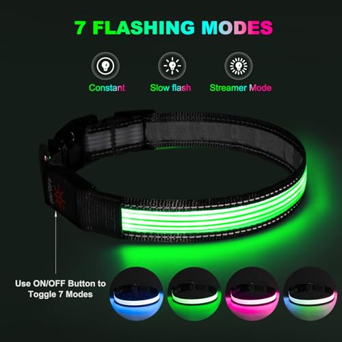 Multi-Color Light up Dog Collar, YFbrite USB Rechargeable LED Puppy Collar Super Bright Adjustable Glowing Dog Lights for Night Walking (Multi-Color, Large) - color: Multi-Color, size: Large
