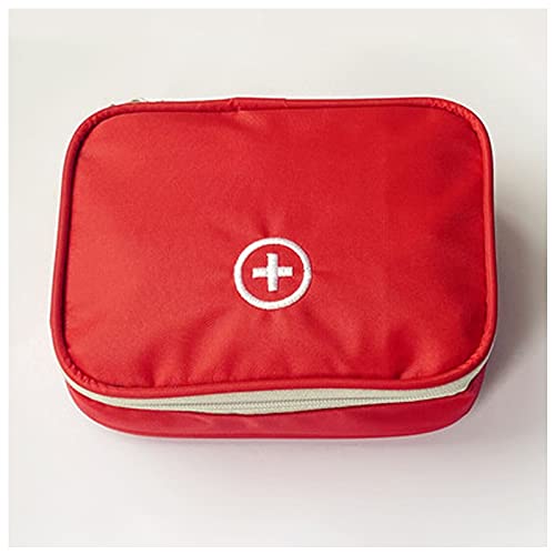Portable Empty First Aid Bag Mini Medicine Pouch for Travel, Red | Double Zippers Handy Pills Pocket for Home - color: Red