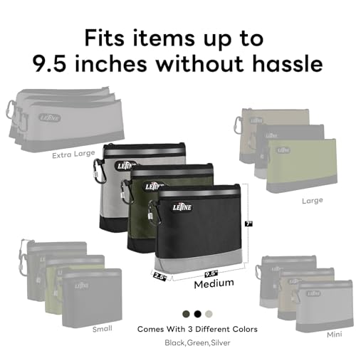 LETINE Tool Pouches Zipper Bag, Water Resistant 1680D Oxford Pouch Bags with Carabiners, Extra Wide Flat Bottom Stand-Up Tool Storage and Organizers, Medium 3-Pack - size: 3 Pack Medium
