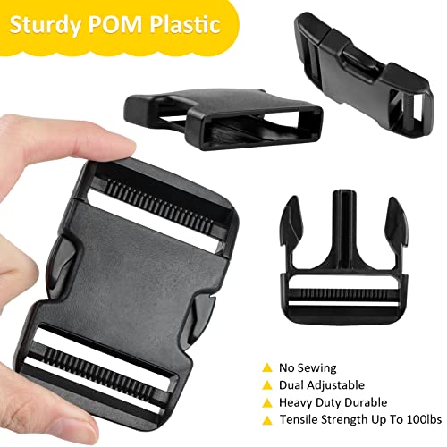 Heavy-Duty Buckle and Strap Set 1“: 6 Yards of Thick nylon webbing, 6-Pack Adjustable Quick Side Release Plastic Buckles, 12 Tri-Glide slide Clips, 6 Metal D-rings, Black (1” Combo kit) - size: 1" x 6 yd