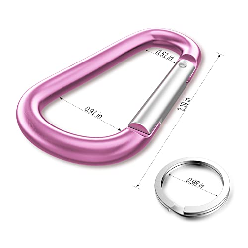 sprookber 3" Aluminum Carabiner D Ring, Caribeener Clips, Spring Snap Hook for Keychain Clip, Set of 10 - color: Pink