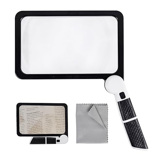 Full Page Magnifier with Light,Large Magnifying Glass for Reading,5X Magnifier for Seniors,Square Magnifying Glass Handheld,Lighted Book Magnifier,Big Vision Magnifier for Macular Degeneration