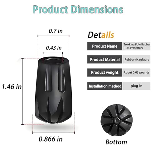 6Pcs Trekking Pole Tips Replacement Protectors, Rubber Feet for Hiking Pole Tips Rubber Tips Accessories, Fits Most Standard Walking Sticks Shock Absorbing(11mm/0.43" Hole Diameter) - size: 137