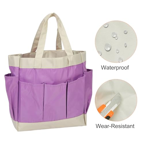 HARFINGTON Garden Tool Bag 11.2" x 5" x 11" Large Oxford Waterproof with Pockets Garden Tote Bag Gardening Plant Tool Organizer Storage Carrier Store for Outdoor Women Men, Purple - color: Purple