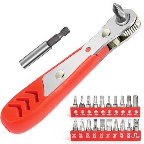 OSDUE Mini Ratchet Wrench Screwdriver Bit Set, 22 PCS Ratchet Screwdriver Set 1/4 Ultra Low Profile Micro Socket Set, High Torque Offset Reversible Screwdriver,w/Phillips, Hex for Tight Spaces - color: 22pcs Mini Ratchet Wrench Screwdriver Bit Set