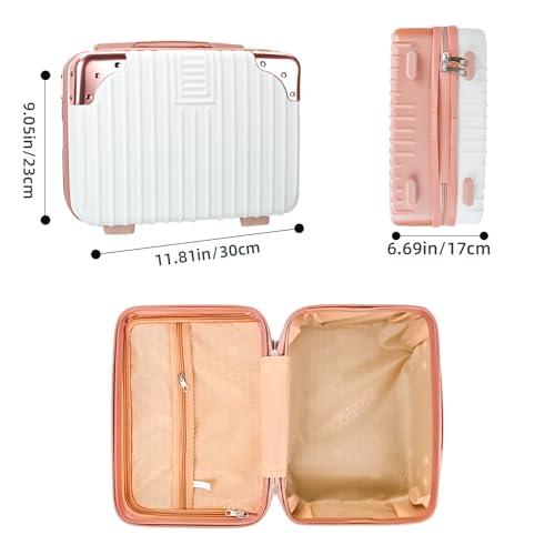 14inch Hard Shell Cosmetic Organizer Travel Train Hand Luggage Small Portable Carrying Suitcase Makeup Case Bag for Women Toiletry - color: PINK/WHITE