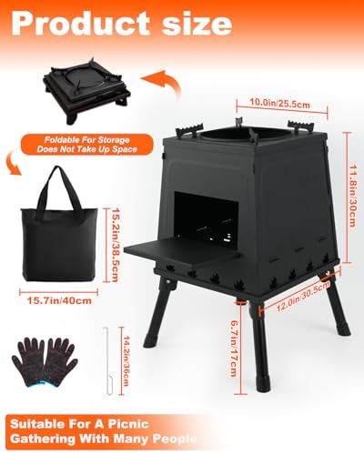 Portable Wood Stove Folding Twig Stove for Backpacking Camping Cooking - color: Black, size: Large