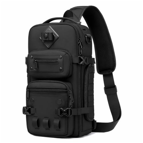 OZUKO Sling Bag for Men, Waterproof Crossbody Backpack, EDC Chest Pack | Tripod Holder for Travel, Hiking, Photography, Commuting - color: Black