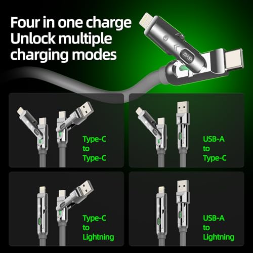 MFish USB C to USB C Cable, 240W 4 in 1 Charging Cable, Grey, 6.6FT | Carrying Case, USB-A & USB-C to USB-C/Lightning, For iPhone 17/16/15/14, MacBook, iPad, Laptop, Samsung S25/S24 - color: Grey, size: 6.6FT(Upgraded)