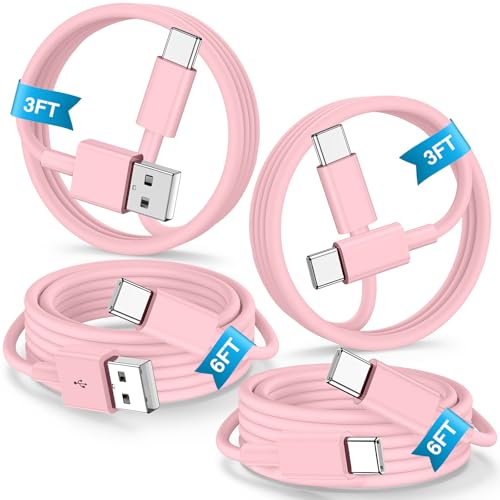 4 Pack 3/3/6/6FT 60W USB C to USB C Cable & USBA to USBC Fast Charging Cord | Car Carplay USB C Charge Cable for iPhone 17 16 15 Pro Max, Type C Cable for Samsung S26/S25, MacBook Pro/Air, iPad - Pink - color: Pink, size: 3ft+3ft+6ft+6ft