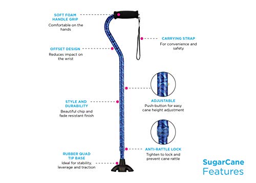 Nova Joy Designer Offset Quad Cane for Seniors - Unisex Adjustable Lightweight Walking Aid with Foam Handle, Wrist Strap and Anti-Rattle Lock - Essential Mobility Support - Purple - color: Purple